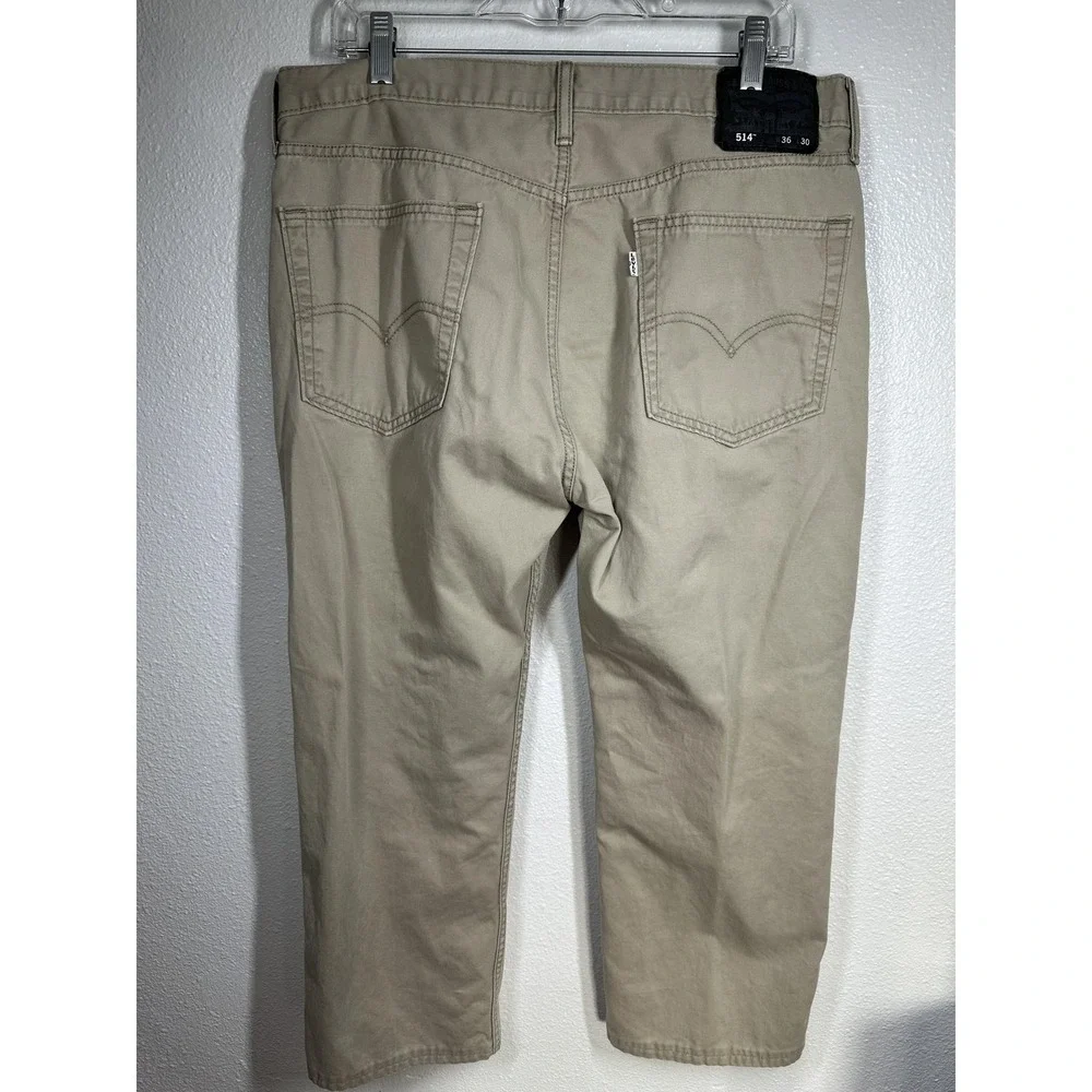 Levis 514 Jeans Mens 36x30 Khaki Tan Twill Straight Leg Low Rise Zip Fly‎ Casual